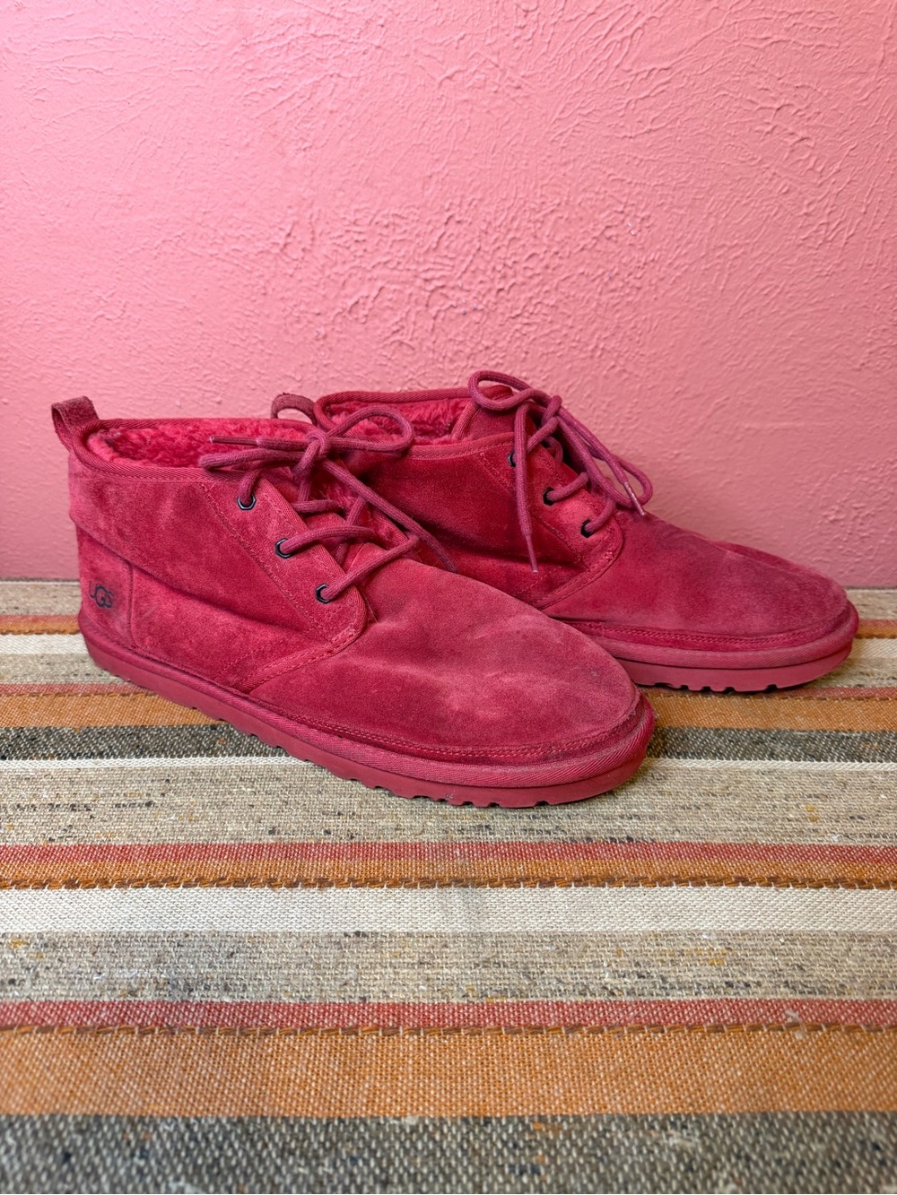 UGG Chukka Boots Shoes Mens 13 Red Neumel Suede Sheepskin Lace Up
